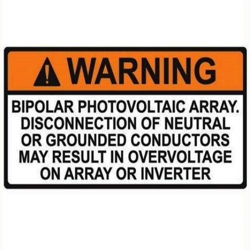 DECAL WARNING  BIPOLAR PV ARRAY 50 PACK 3.75 X 2 ORANGE & WHITE