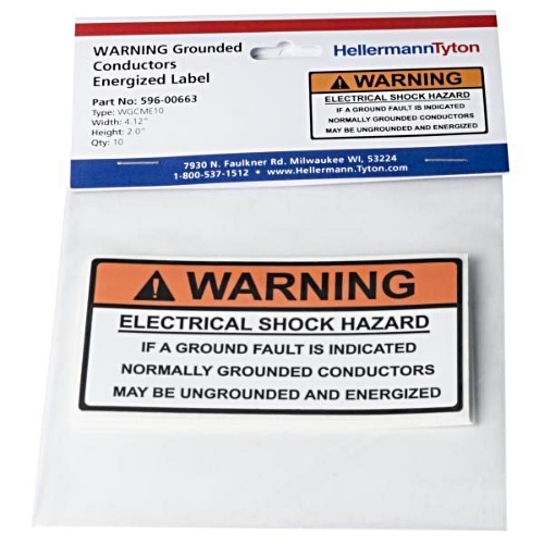 DECAL WARNING - GROUNDED CONDUCTORS ENERGIZED 10 PACK 4.12 X 2 ORANGE AND WHITE