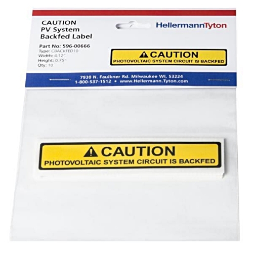 DECAL CAUTION  PV SYSTEM IS BACKFED 10PK 4.125 X .75 YELLOW