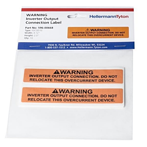 DECAL WARNING  INVERTER OUTPUT DO NOT RELOCATE 10 PACK 4.12 X 2 ORANGE & WHITE