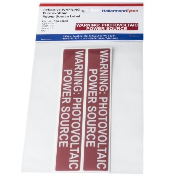 DECAL WARNING PHOTOVOLTAIC POWER SOURCE 10 PACK 6.5 X 1 RED REFLECTIVE