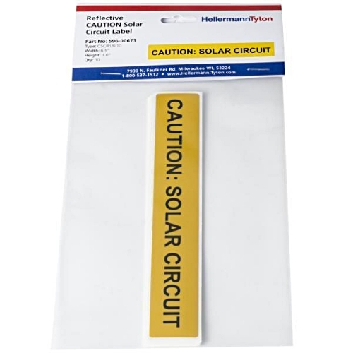 DECAL CAUTION  SOLAR CIRCUIT 10 PACK  6.5 X 1 YELLOW REFLECTIVE