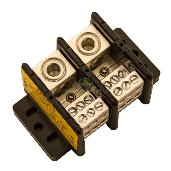 DISTRIBUTION BLOCK, COOPER BUSSMANN, 16023-2, 2 POLE, 6/0 PRIMARY (1), 6AWG SECONDARY (6), 350A RATING